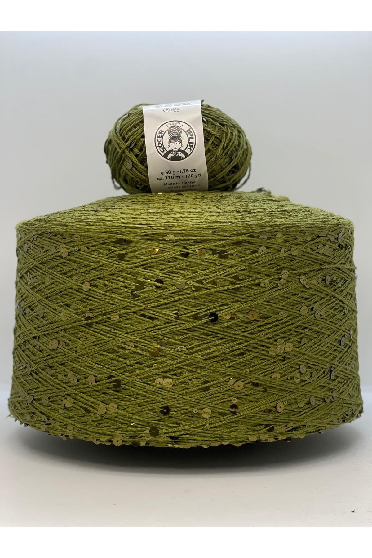 göçer-100% Cotton Color Khaki 3 + 6 Khaki Puds with Sequins 50 g 1