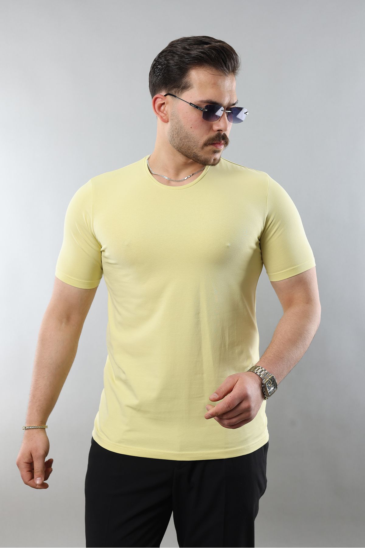 STOCX Erkek %100 Pamuk Slim Fit Dar Kesim Bisiklet Yaka Basic Tişört