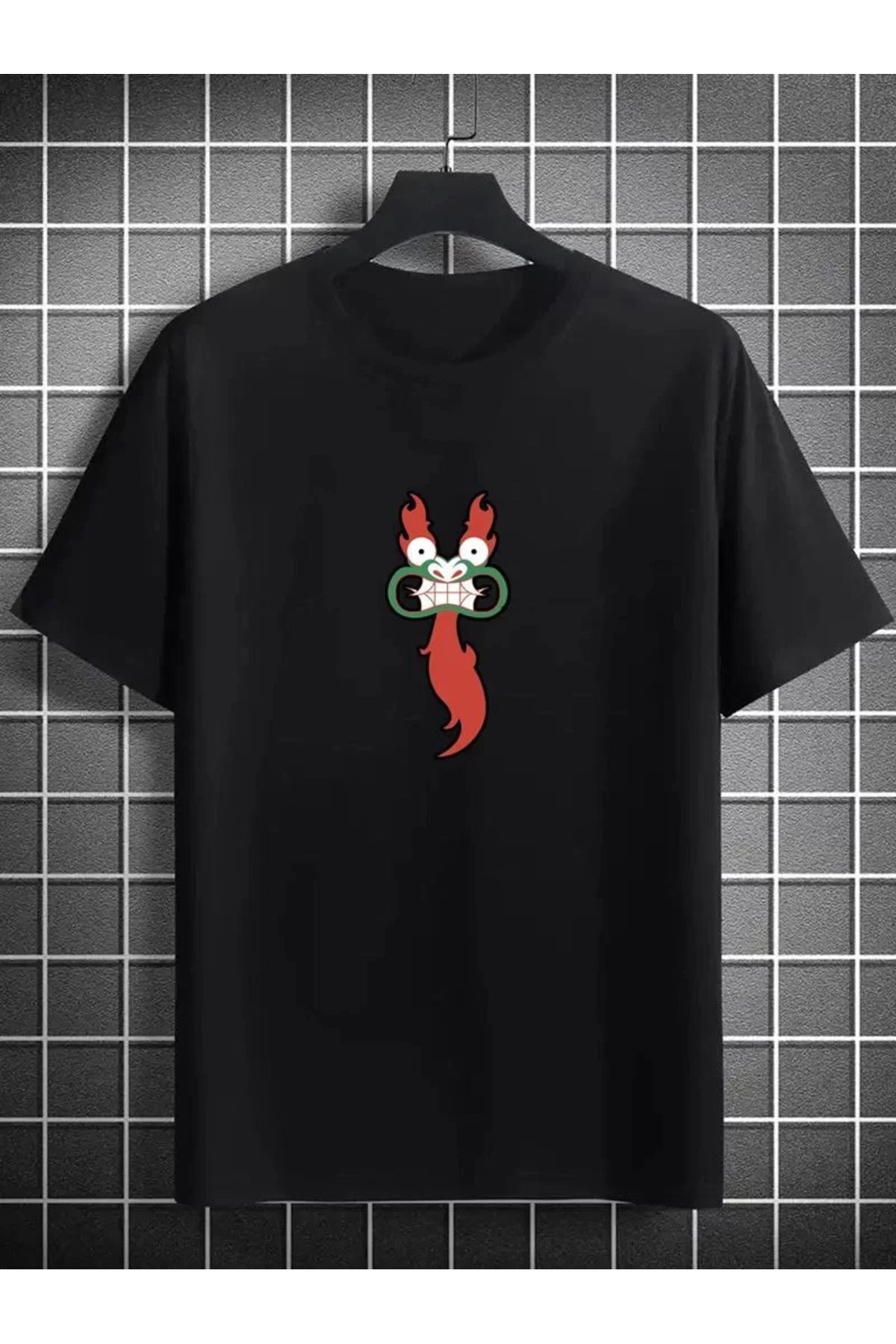 FantaziAtölyesi Unisex Bisiklet Yaka Baskılı Oversize T-Shirt - Siyah