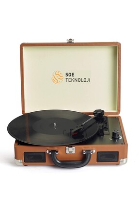 sgeteknoloji AHŞAP RENGİ NOSTALJİK ŞARJLI BLUETOOTH HOPARLÖRLÜ ÇANTALI PİKAP ...