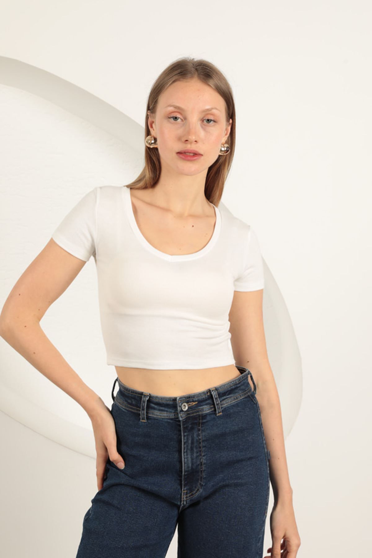 DLL Kadın V yaka Basic T-Shirt Siyah