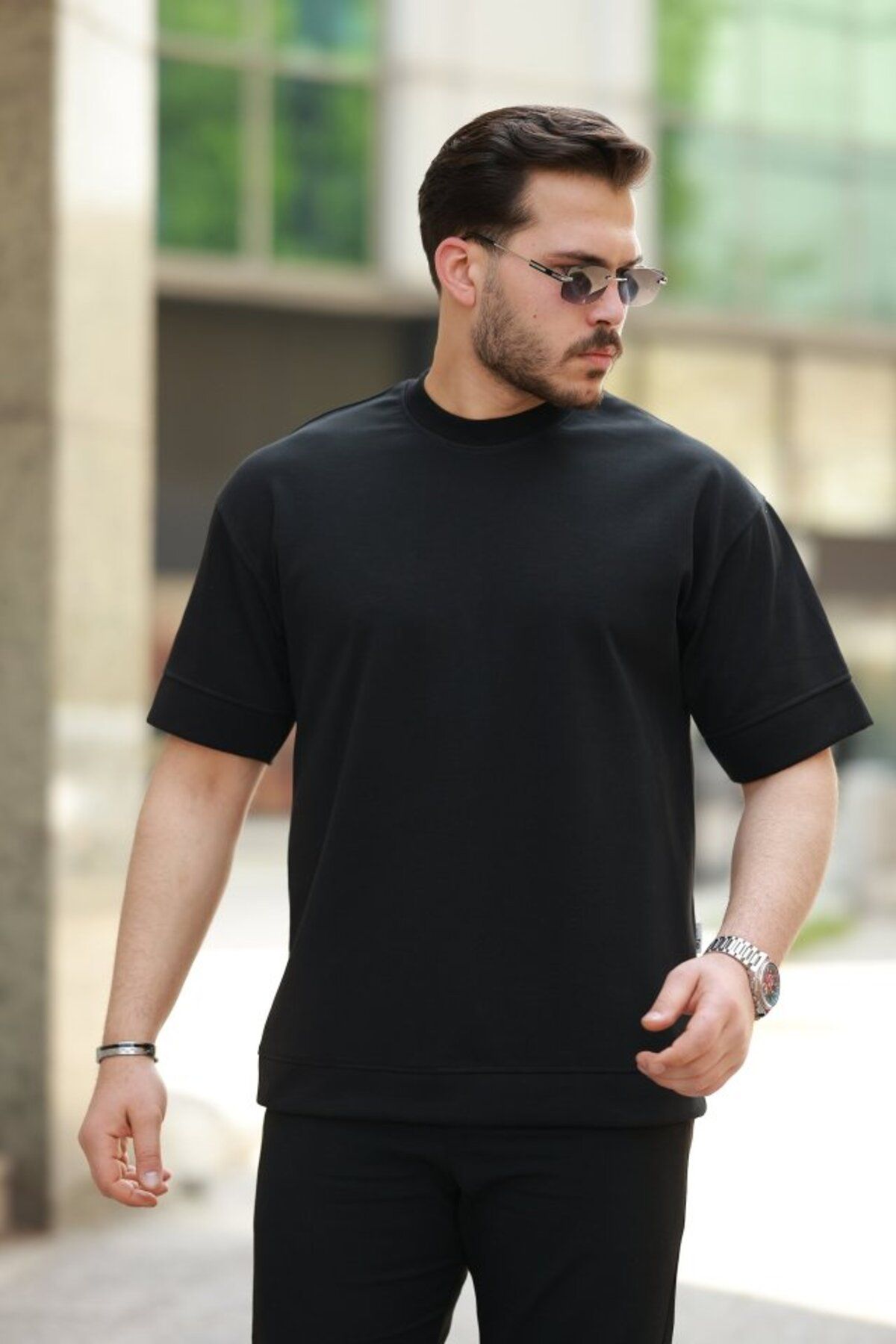 Meleners Erkek Basic Oversize Double Face Kumaş Kısa Kollu Tshirt