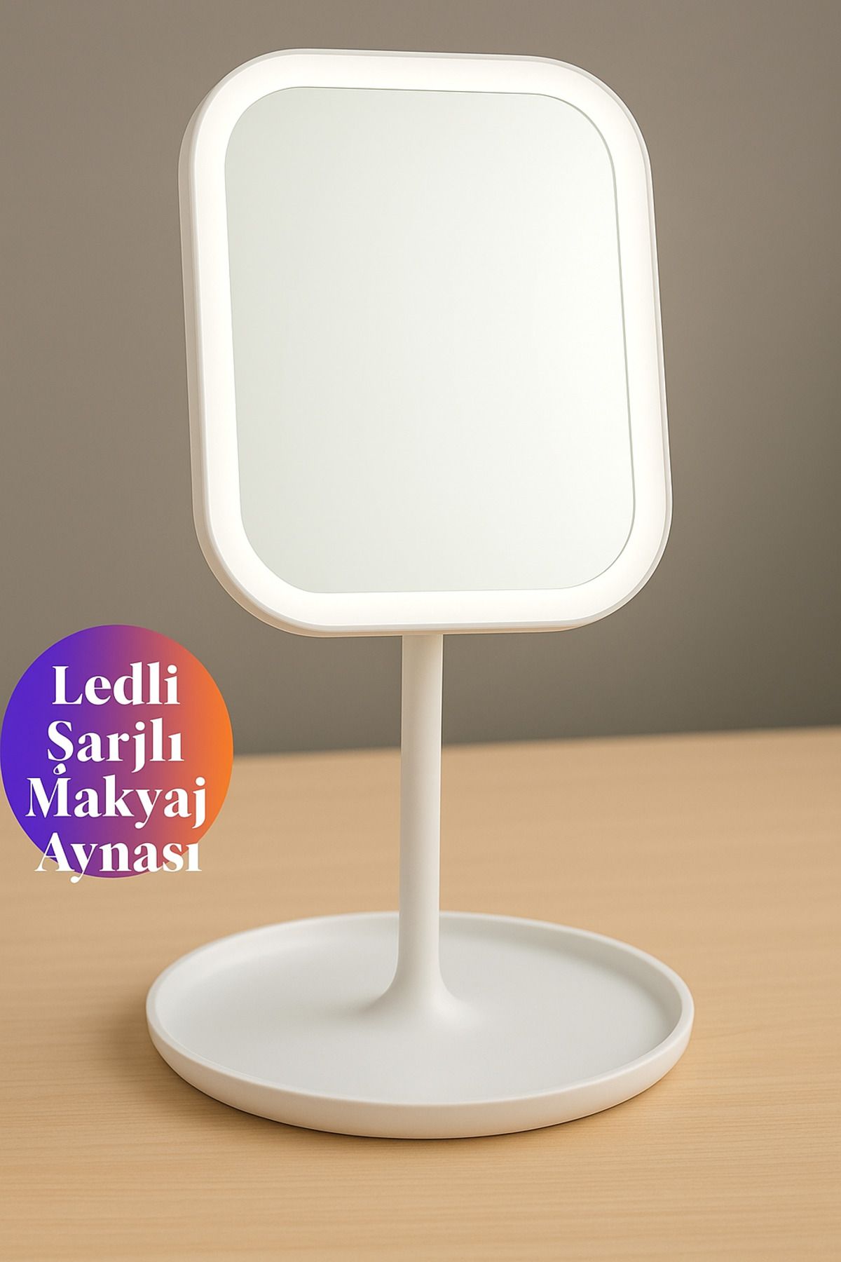 MODA LED IŞIKLI TAŞINABİLEN 3 Modlu Usb Şarjlı Beyaz Dikdörtgen Makyaj aynası