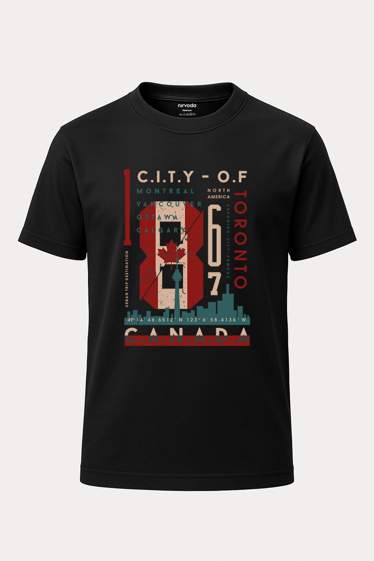 nirvoda Unisex Toronto Kanada Yazılı Tişört - Uzun T-shirt