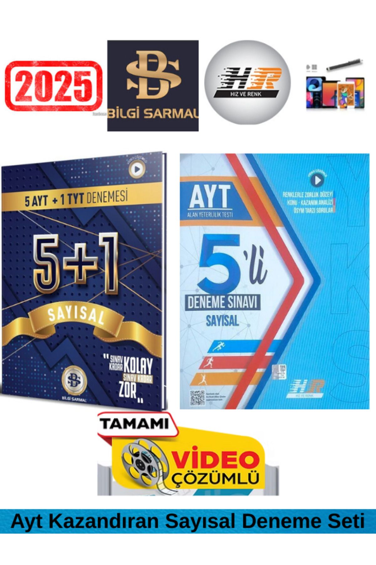 Bilgi Sarmal Yayınları 5+1 Ayt Sayısal Denemesi+Hız ve Renk Ayt Sayısal 5 li Deneme Seti+Android Kalem