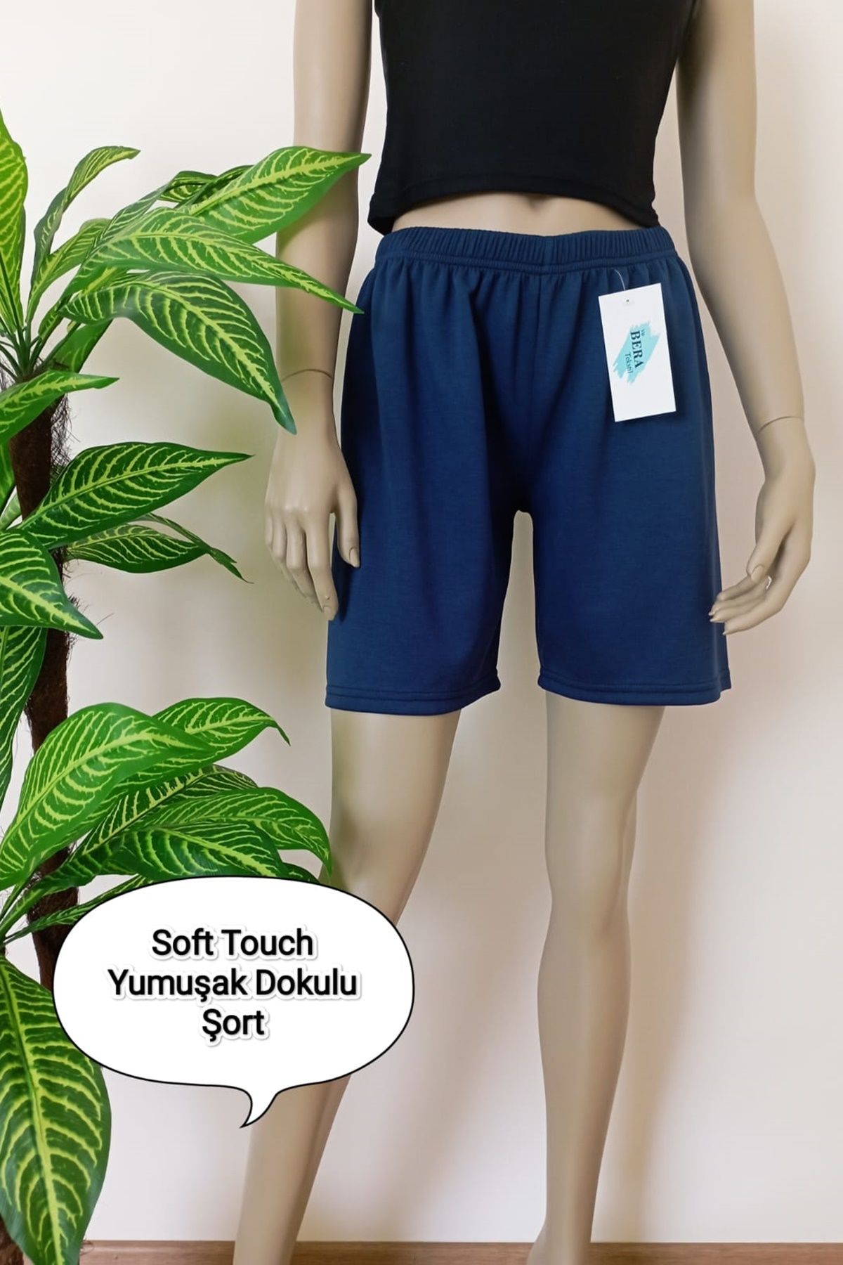 VİP BERA TEKSTİL Kadın-Erkek Soft-Touch Lacivert Düz Renk Yumuşak Dokulu Esnek Şort