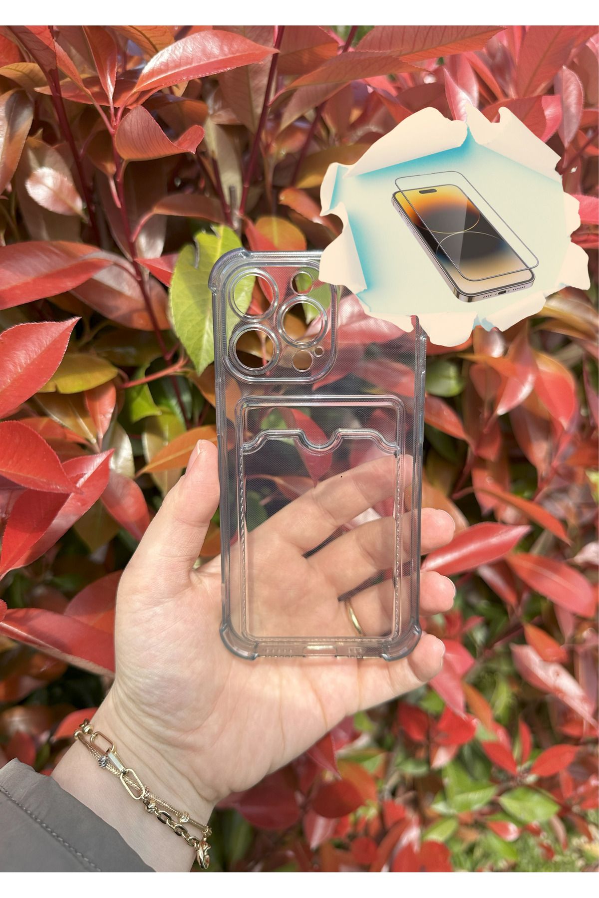 CNL iPhone 13 Pro Uyumlu Kamera Korumalı Kartlıklı Antrasit Darbe Emici Kılıf - Kırılmaz Cam Hediyeli