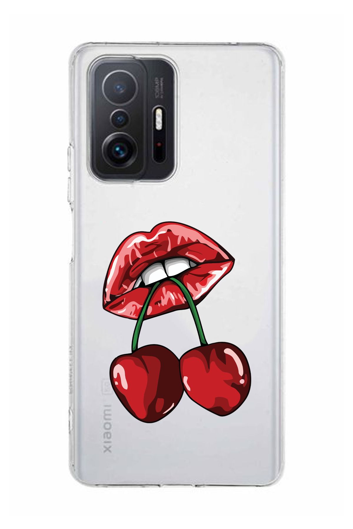 moonset Xiaomi Mi 11T / Mi 11T Pro Uyumlu Dudak ve Kiraz Tasarımlı Baskılı Şeffaf Telefon Kılıfı