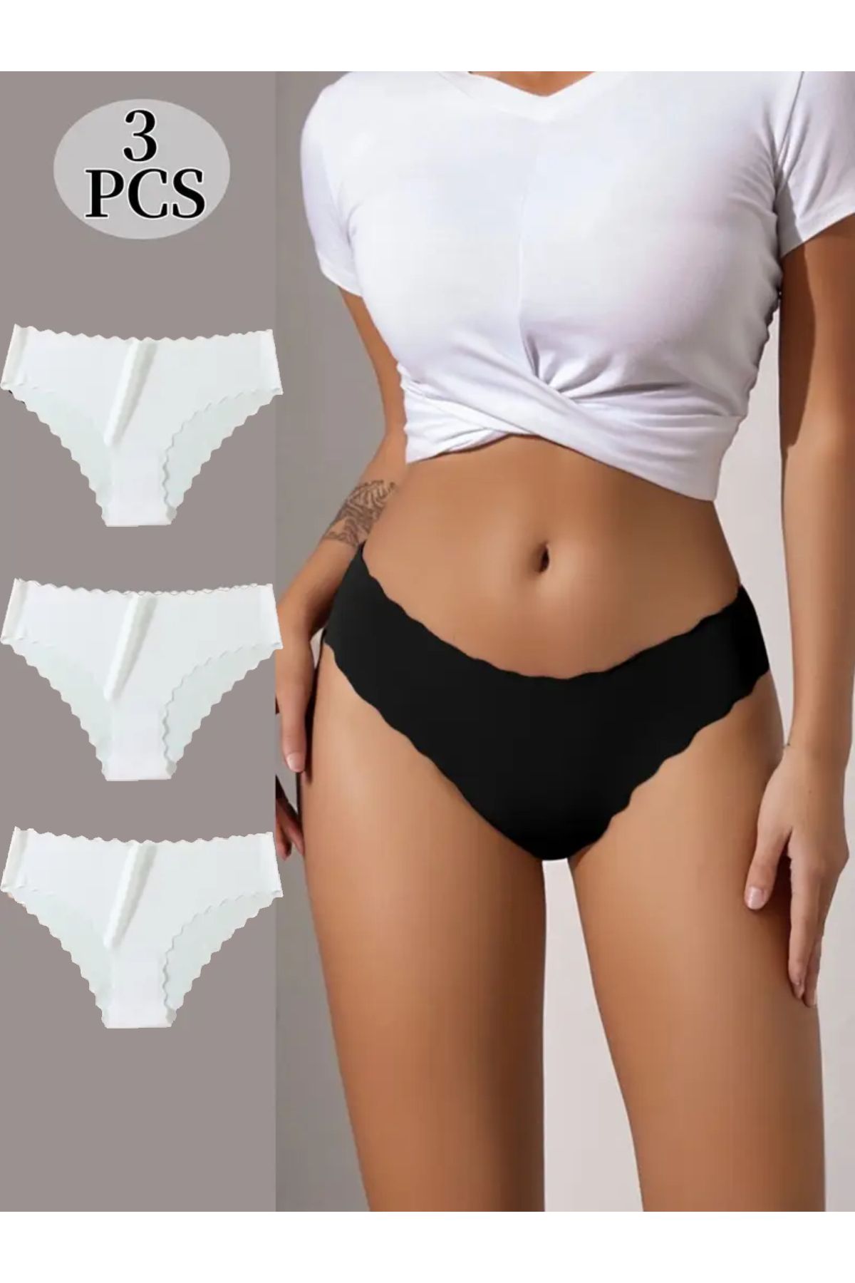 BENİMOLMALI Lazer Kesim Külot 3'lü Set İz Belli Etmeyen İthal Külot Papatya Model Bikini Tayt İçi Spor Külot