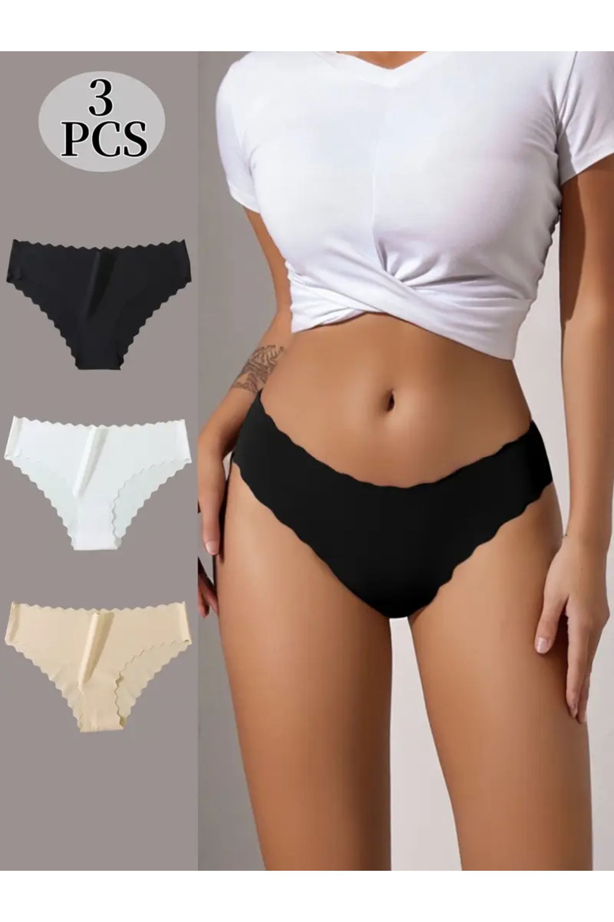 BENİMOLMALI Lazer Kesim Külot 3'lü Set İz Belli Etmeyen İthal Külot Papatya Model Bikini Tayt İçi Spor Külot