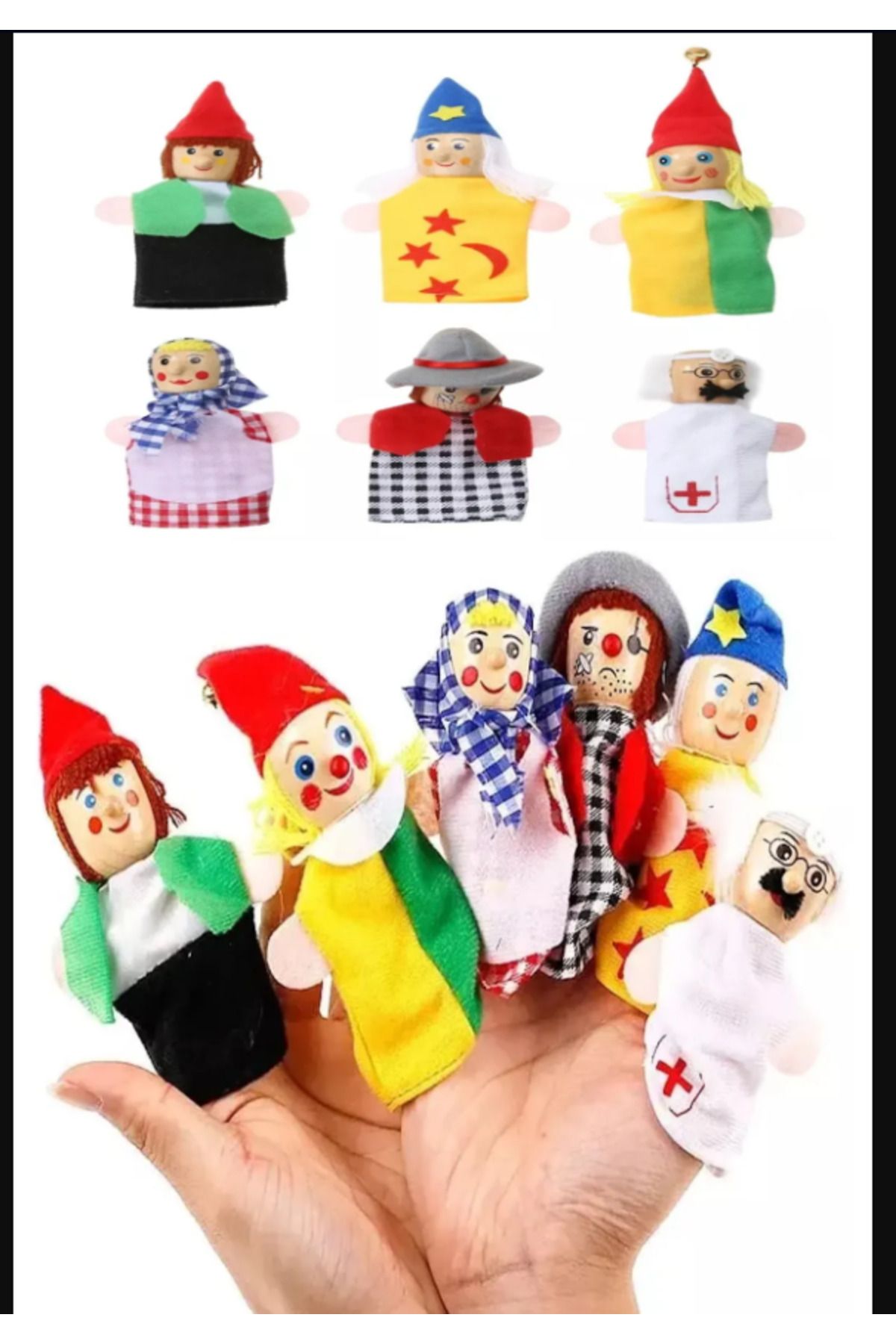 Ax Axentia 6'lı Set Ahşap Parmak Kukla Bebek Çocuk Oyunu Masal Hikaye Görsel Anlatım Zeka Gelişim Sahneoyuncağı