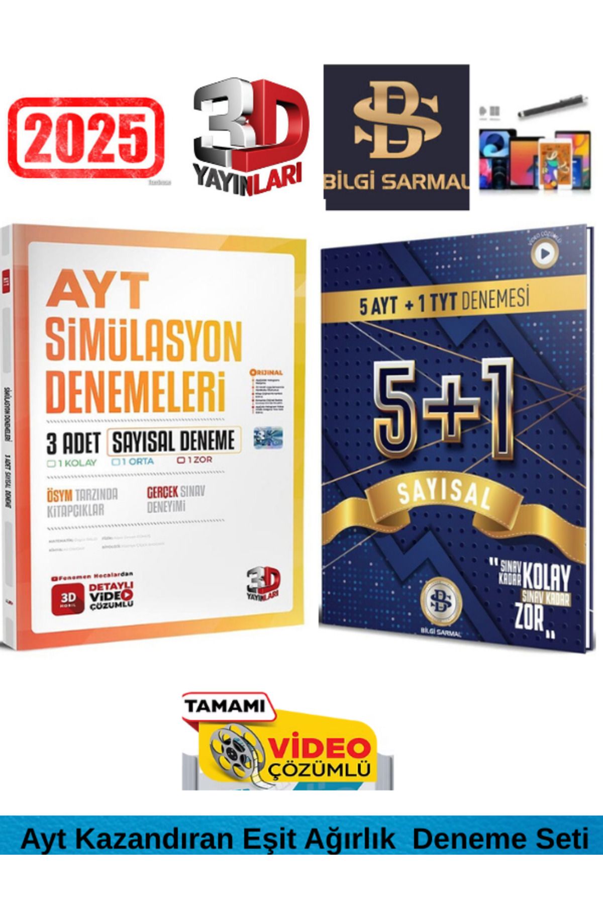 3D Yayınları Simulasyon Ayt Sayısal 3 Genel Deneme+Sarmal Ayt Sayısal 5+1 Genel Deneme Seti+Kalem