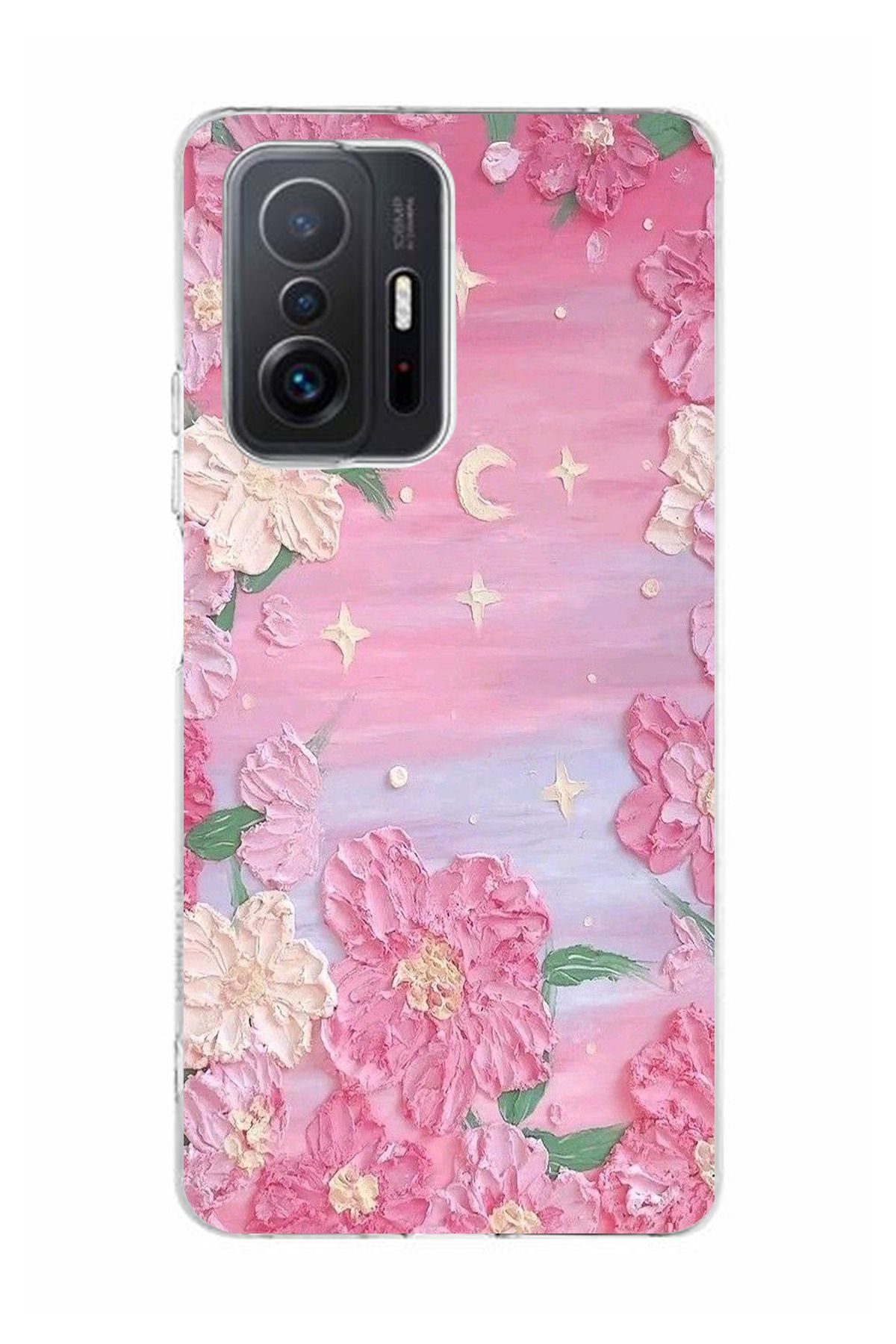 moonset Xiaomi Mi 11T / Mi 11T Pro Uyumlu Pastel Çiçekler Tasarımlı Baskılı Şeffaf Telefon Kılıfı
