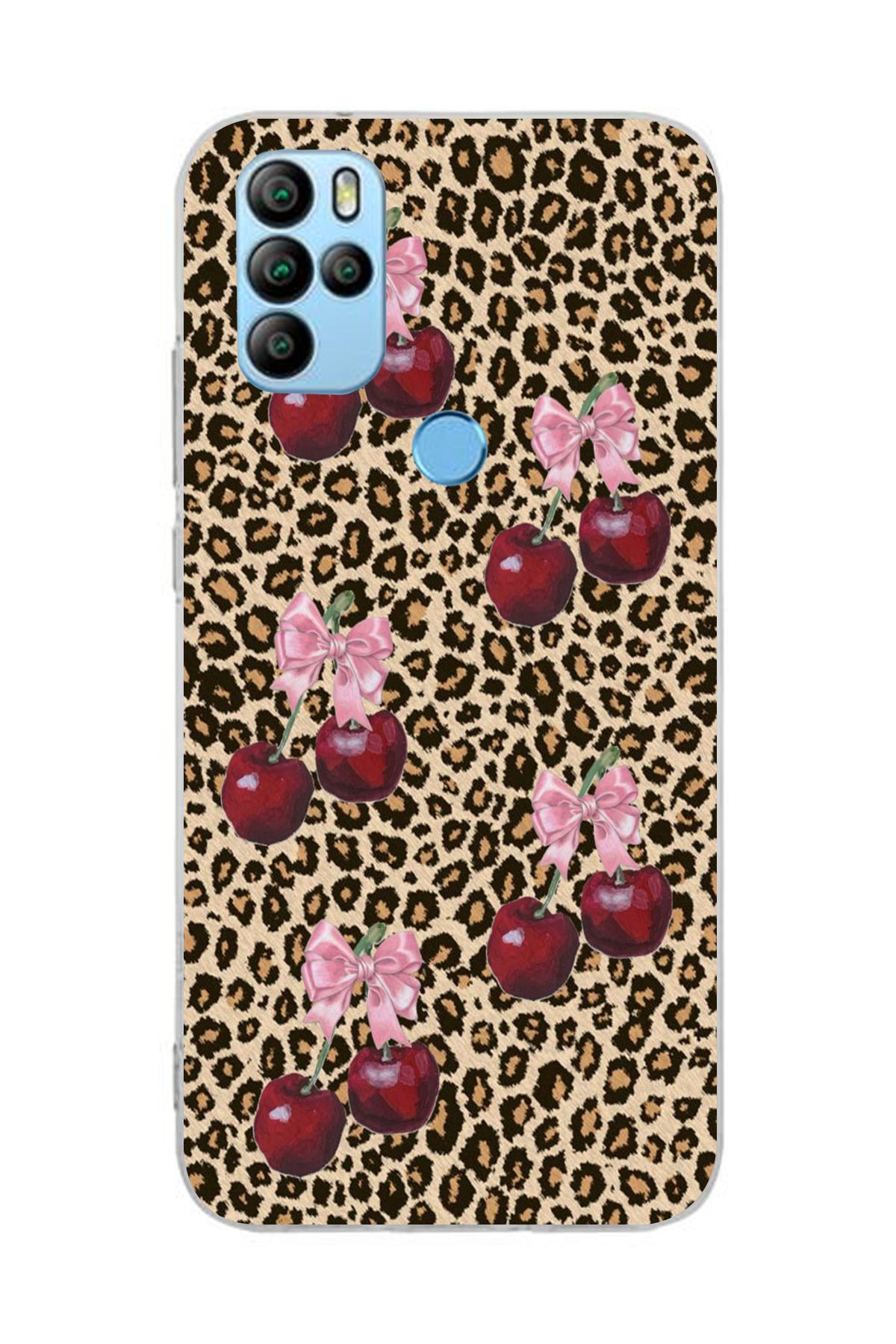 moonset General Mobile GM 21 Pro Uyumlu Leopar ve Fiyonk Tasarımlı Baskılı Şeffaf Telefon Kılıfı