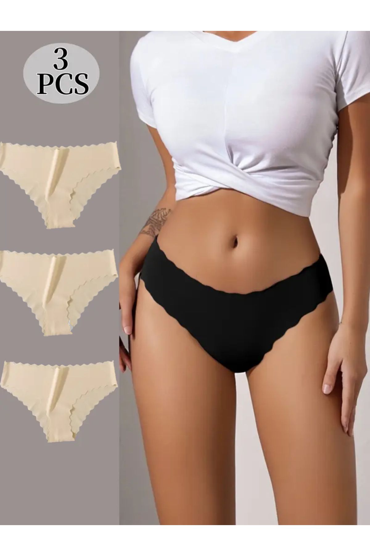 BENİMOLMALI Lazer Kesim Külot 3'lü Set İz Belli Etmeyen İthal Külot Papatya Model Bikini Tayt İçi Spor Külot