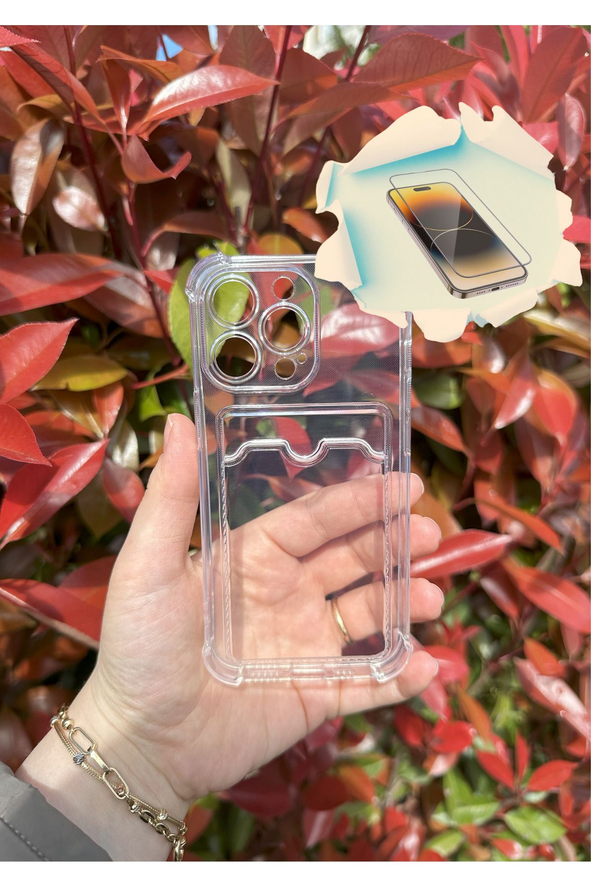 CNL iPhone 13 Pro Uyumlu Kamera Korumalı Kartlıklı Antrasit Darbe Emici Kılıf - Kırılmaz Cam Hediyeli