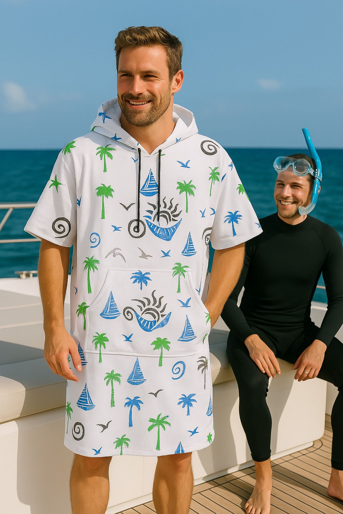 Adade %100 Pamuk Beyaz Sörf Pançosu – Yan Cepli, Unisex Deniz & Plaj Havlusu