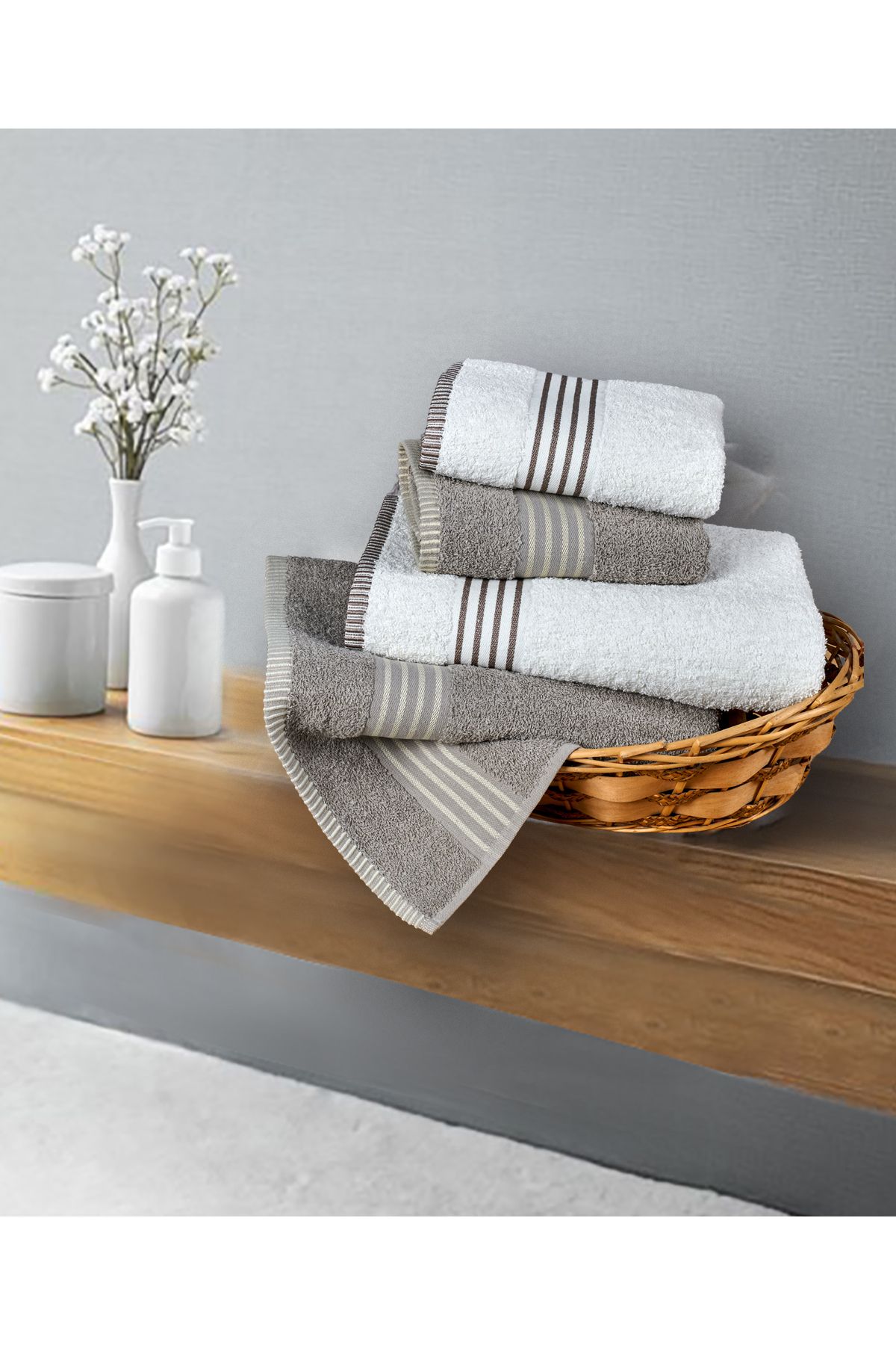 UPSTYLE Banyo Havlu Takımı Oscar Taş -Krem 50x85cm(2Ad.) + 70x140(2Ad.)