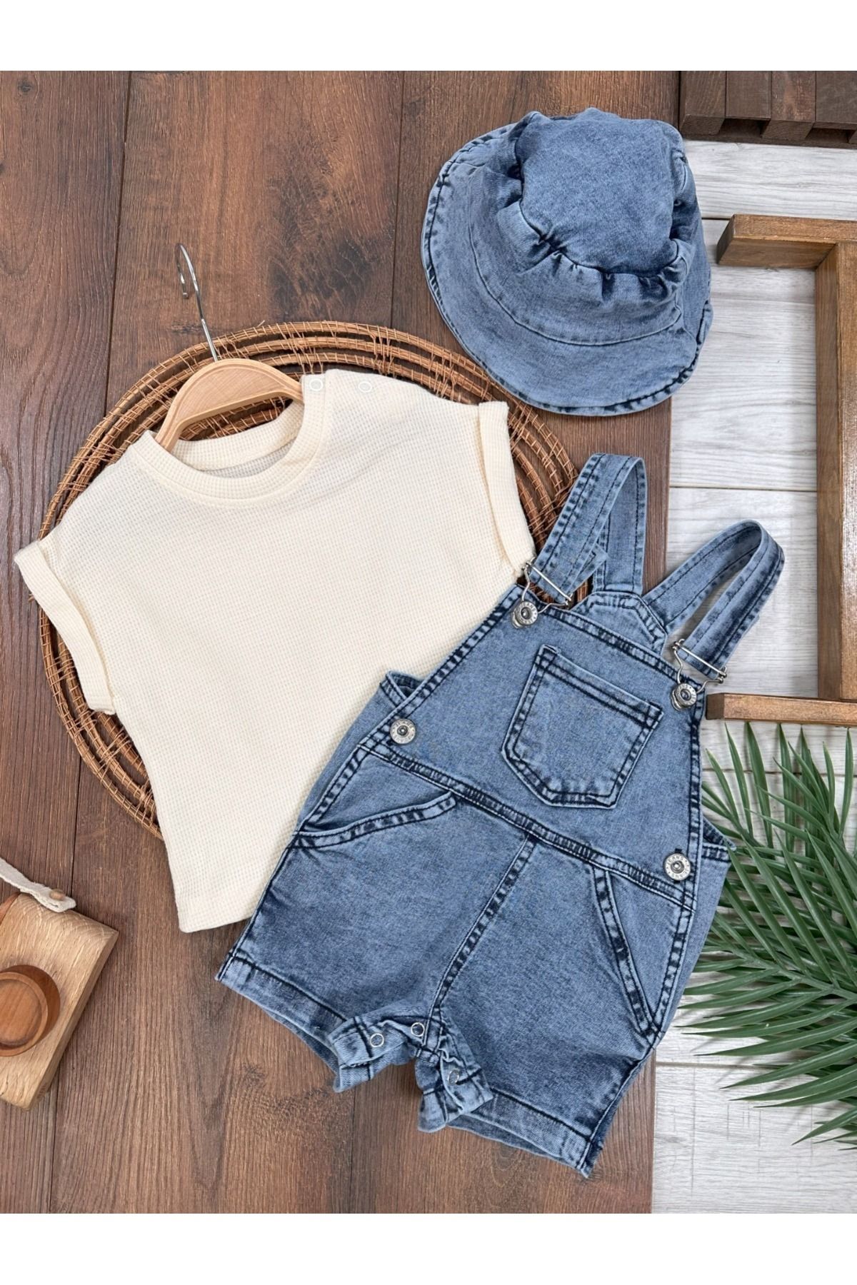 Adda Baby Kot Tulum Tshirt Şapka 3'lü Likralı Salopet Takım Kız ve Erkek Bebek Yazlık