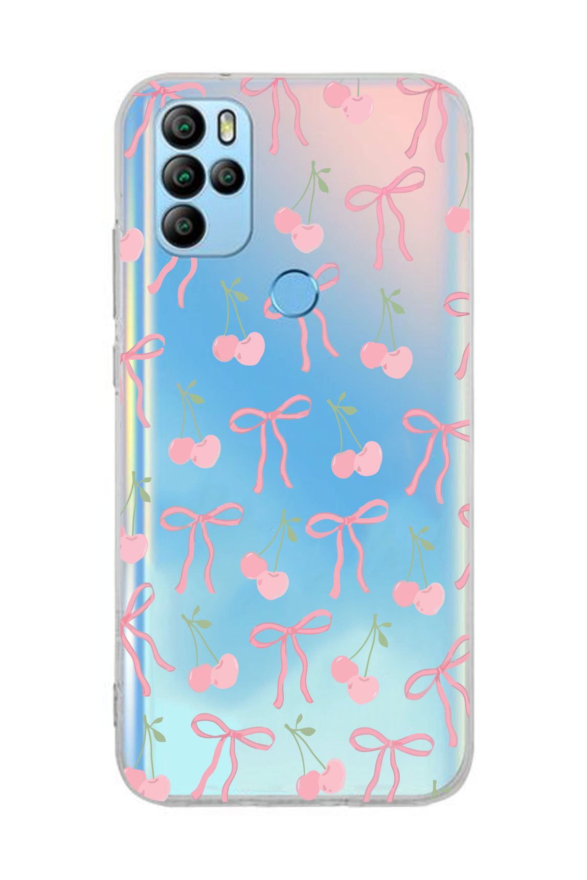 moonset General Mobile GM 21 Pro Uyumlu Kiraz ve Fiyonk Tasarımlı Baskılı Şeffaf Telefon Kılıfı