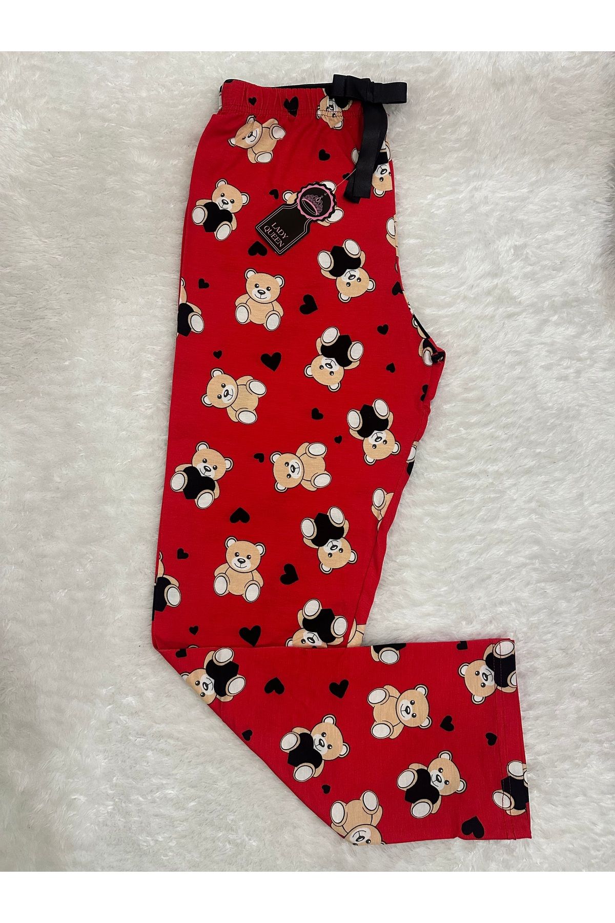Lady Queen Kadın ring viskon kumaş kırmızı ayıcıklı pijama