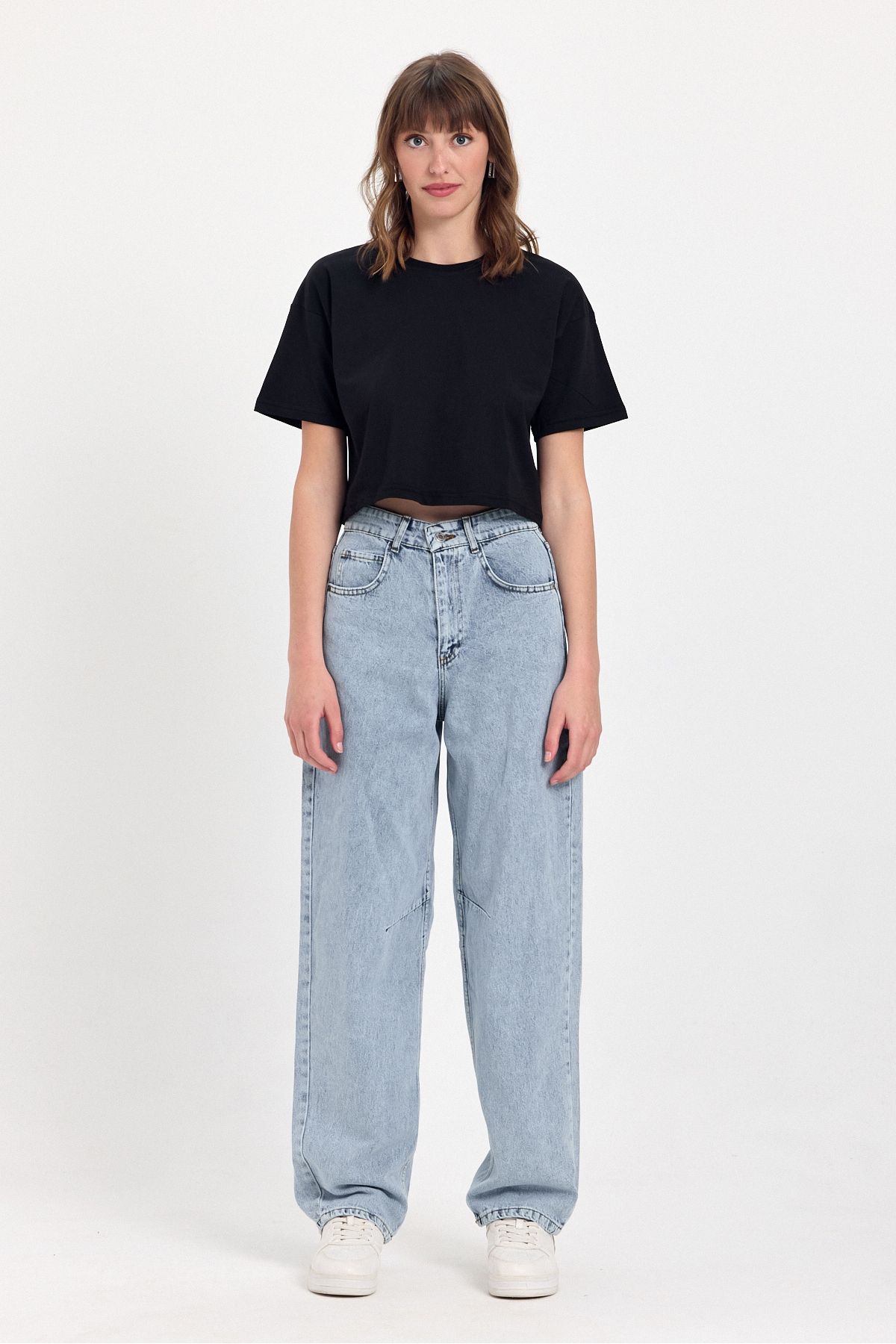 JBC %100 Pamuk Crop Bisiklet Yaka Örme T-Shirt