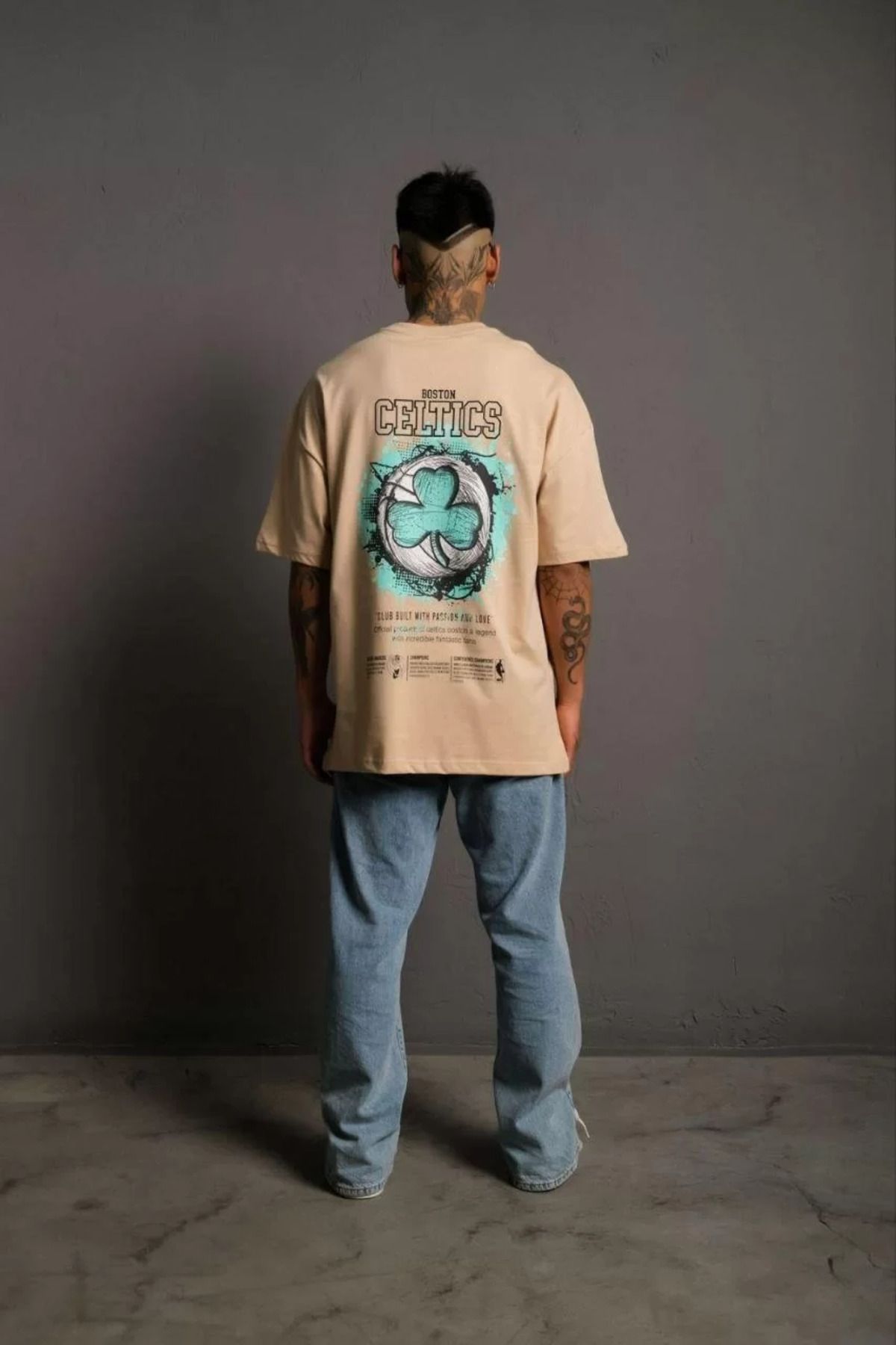 FantaziAtölyesi Erkek Sırt Baskılı T-shirt - Bej