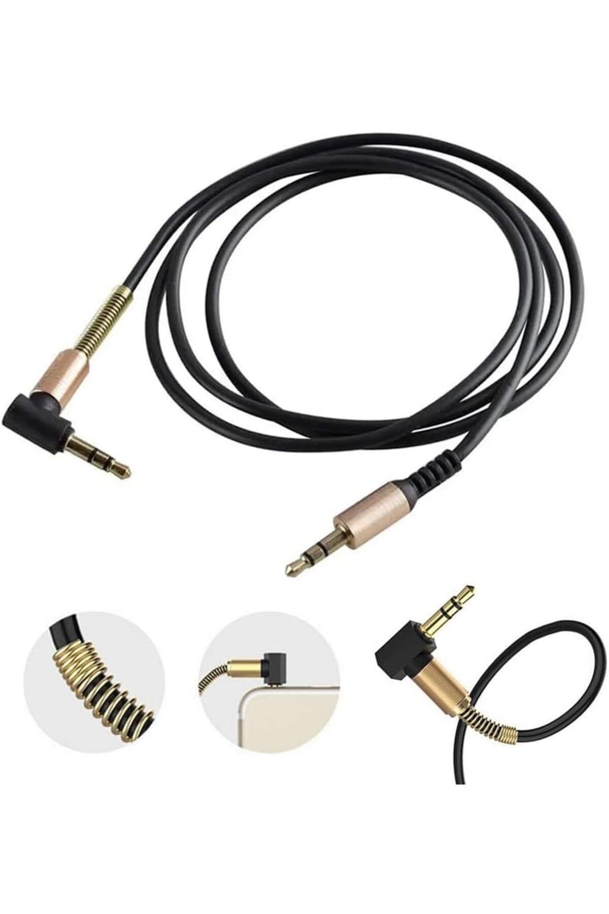DERİK KADROĞLU 3.5 mm Yay Sarmal Uçlu Aux Kablosu 1 Metre, Ses Kablosu, 100 cm Dik Açılı Stereo Jak K