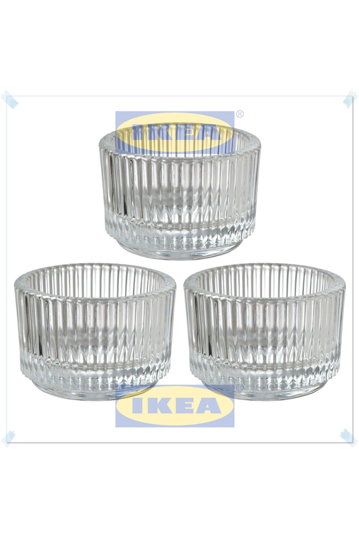 IKEA Finsmak Cam Tealight Mumluk, Çap: 3.5 cm, 3'lü Set