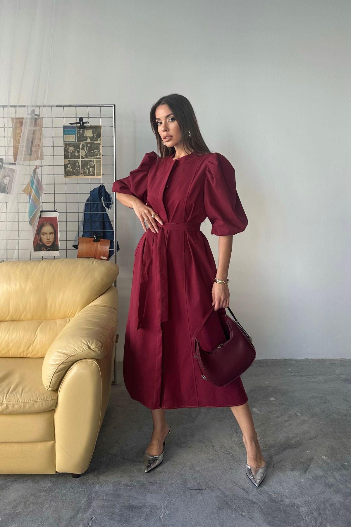 MAGGAZA Karpuz Kol Bordo Elbise