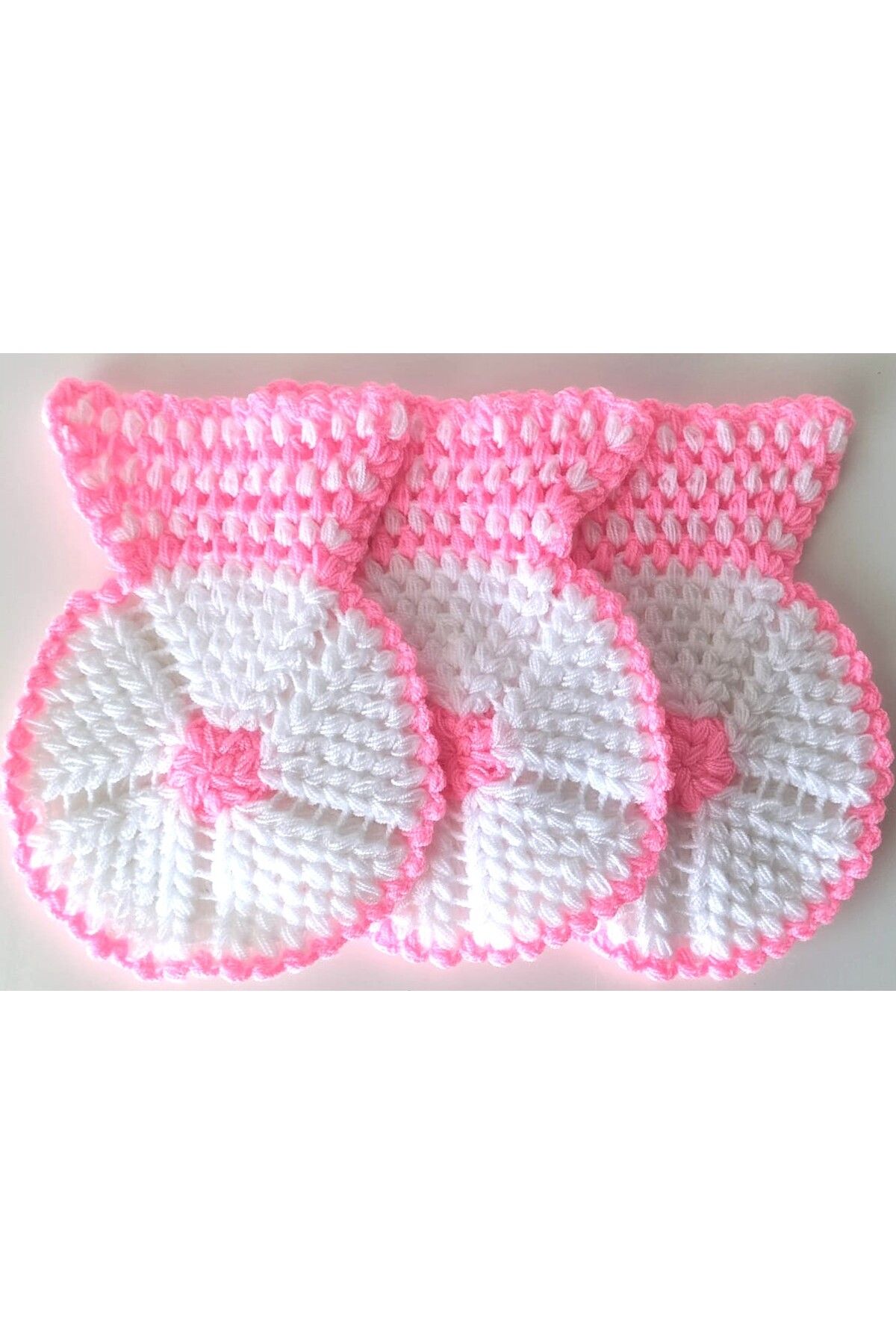 indirimvar El işi örme Şeker Pembe-Beyaz üçlü Takım Banyo Lifi