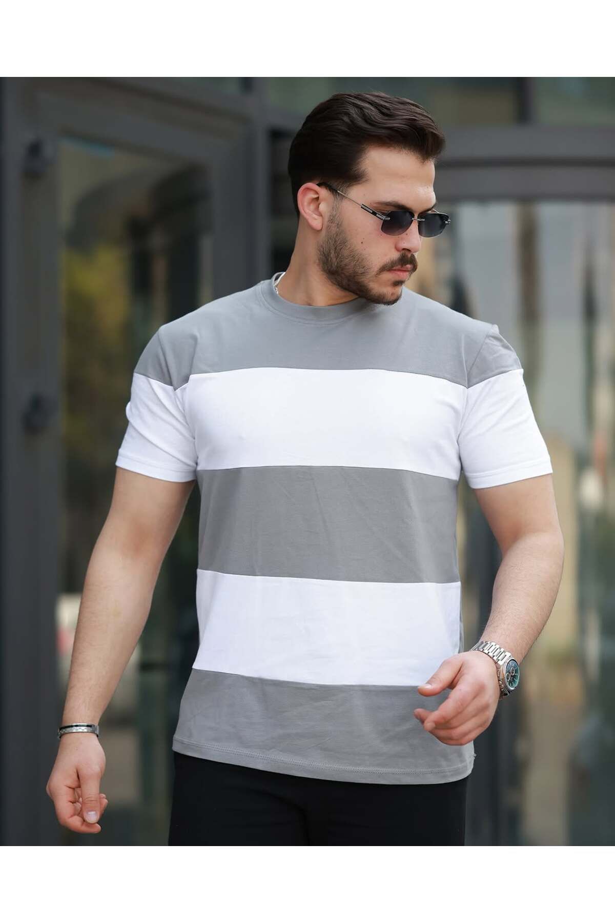Liberto Erkek 20/1 Parçalı Oversize Bisiklet Yaka Tişört - Sokak Stili Rahat Kalıp