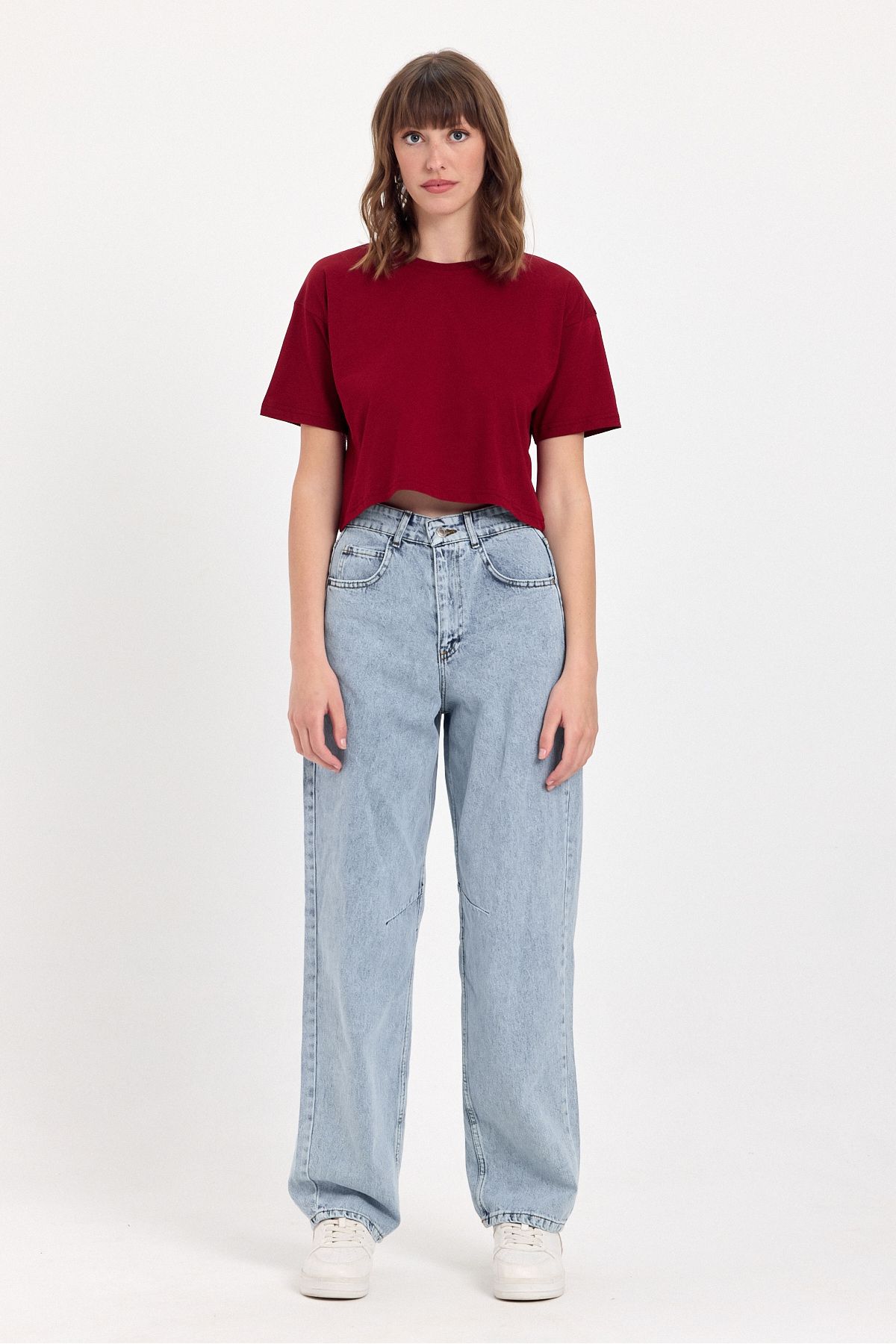 JBC %100 Pamuk Crop Bisiklet Yaka Örme T-Shirt