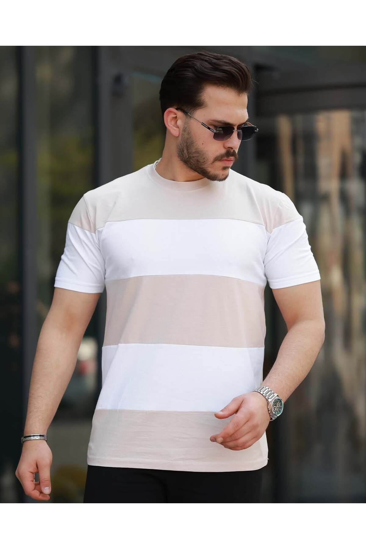Liberto Erkek 20/1 Parçalı Oversize Bisiklet Yaka Tişört - Sokak Stili Rahat Kalıp