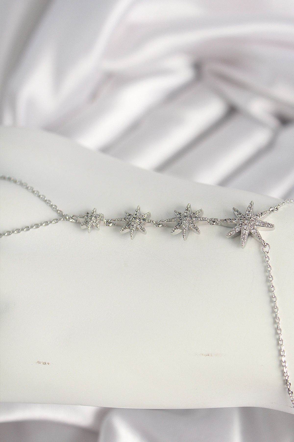 Skygo-Brass Silver Color Zircon Stone Polar Star Model Women's Şahmeran - Tj-Sn612 2