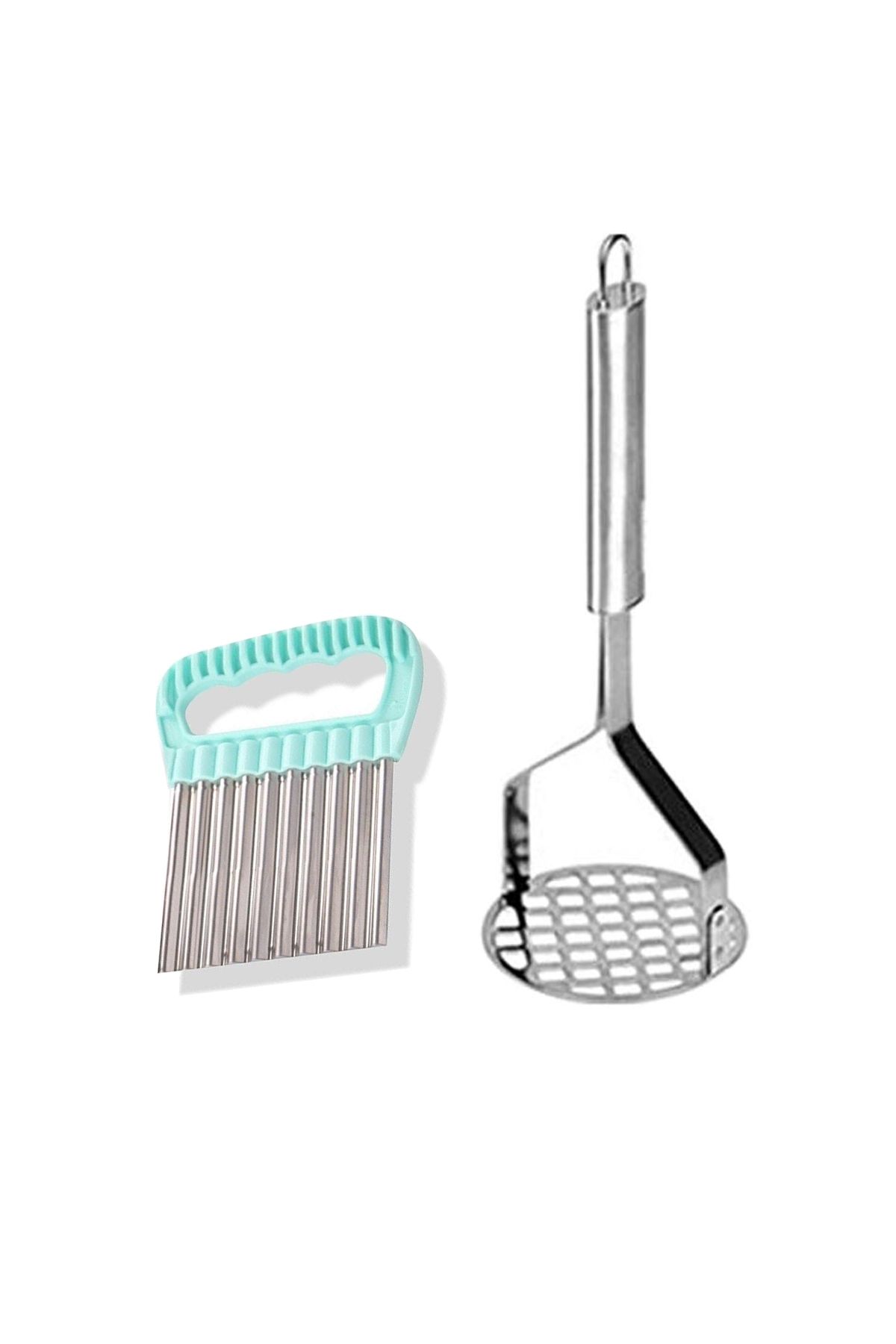 Sunumca Metal Patates Ezici + Meyve Sebze Doğrama Dilimleme Cips Bıçağı