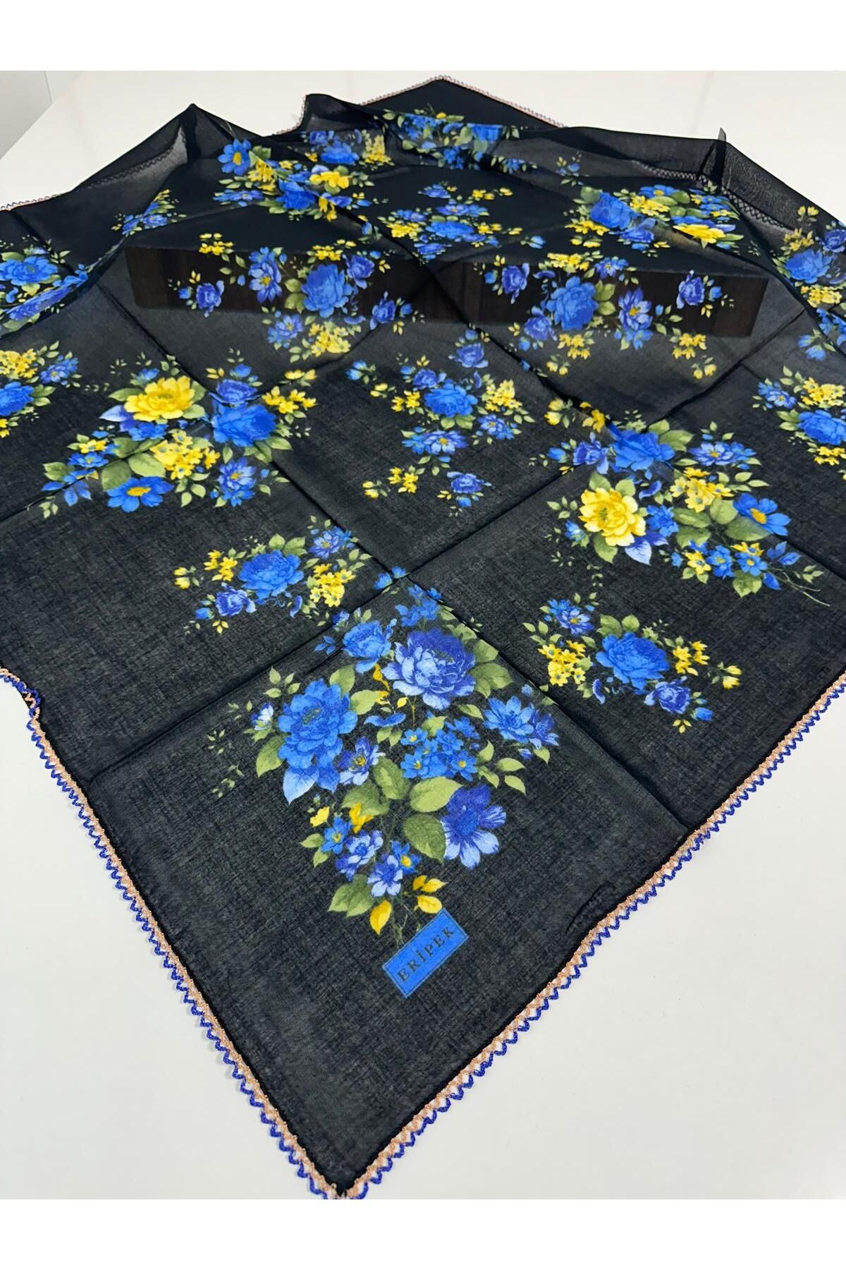 Eripek Oyalı Pamuk Tülbent- 05098 95 X 95 Siyah - Saks 25