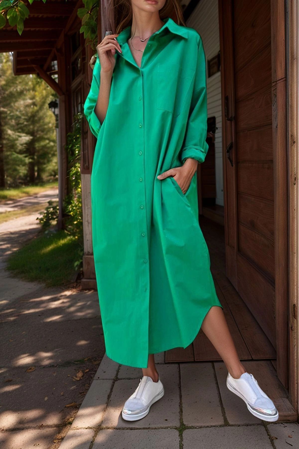 bacc Benetton Poplin Uzun Cepli Gömlek Elbise BCBSK-25700-3555