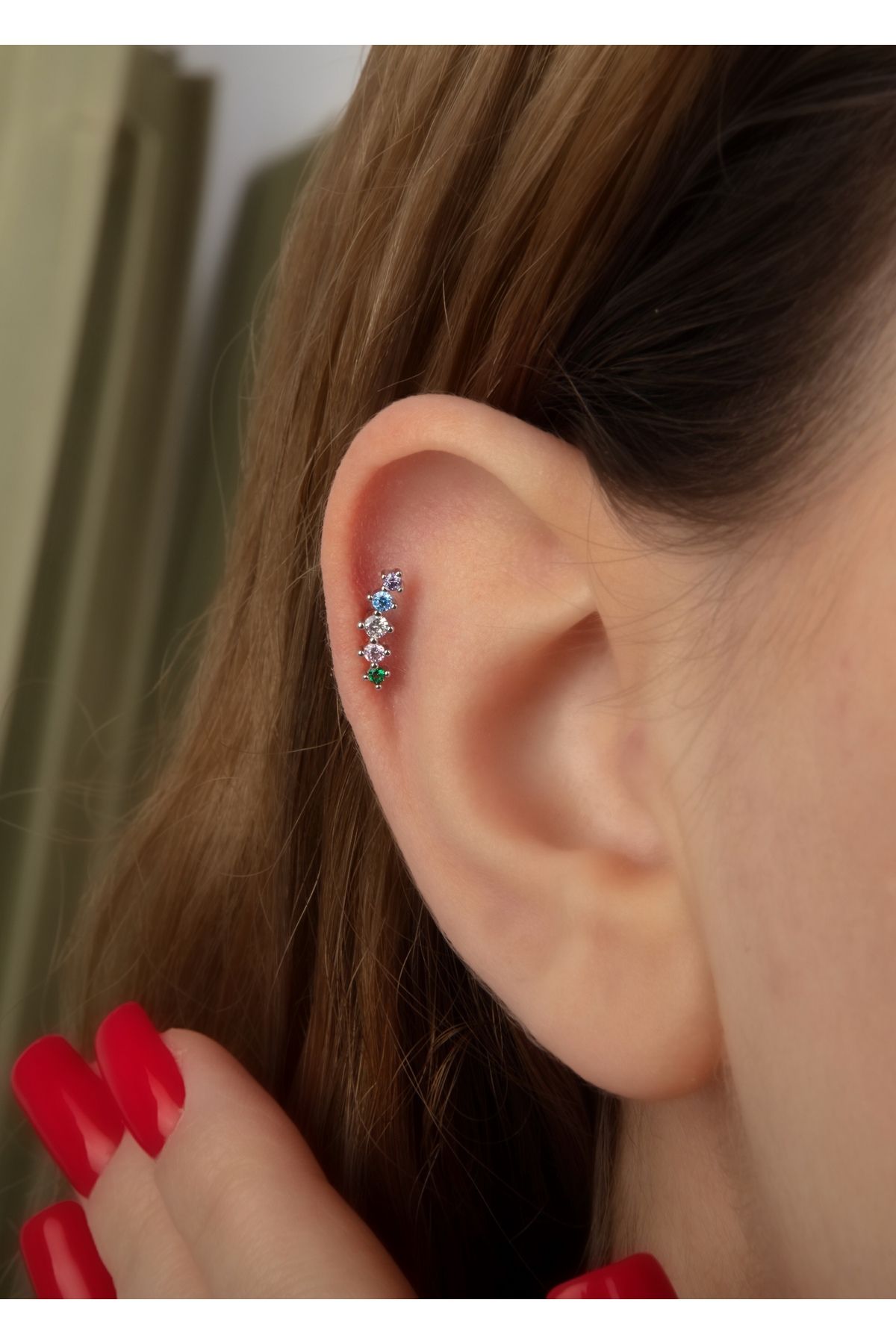 Home Sihra Accessories arkası düz Çelik gümüş renk çok renkli tragus piercing helix tragus kıkırdak lob