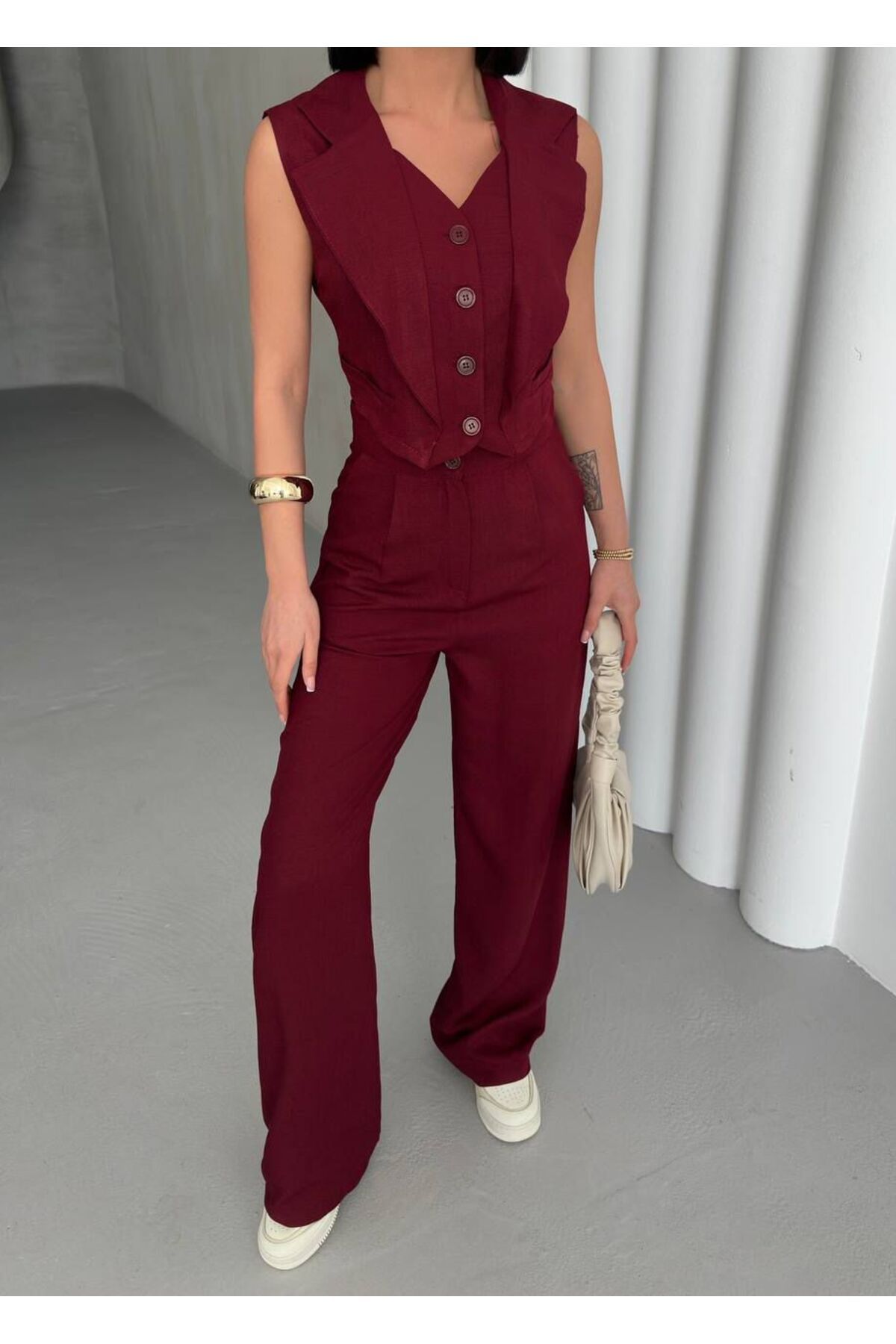 Nisa Luxury Boutique Kadın Önden Düğmeli Yelekli Takım