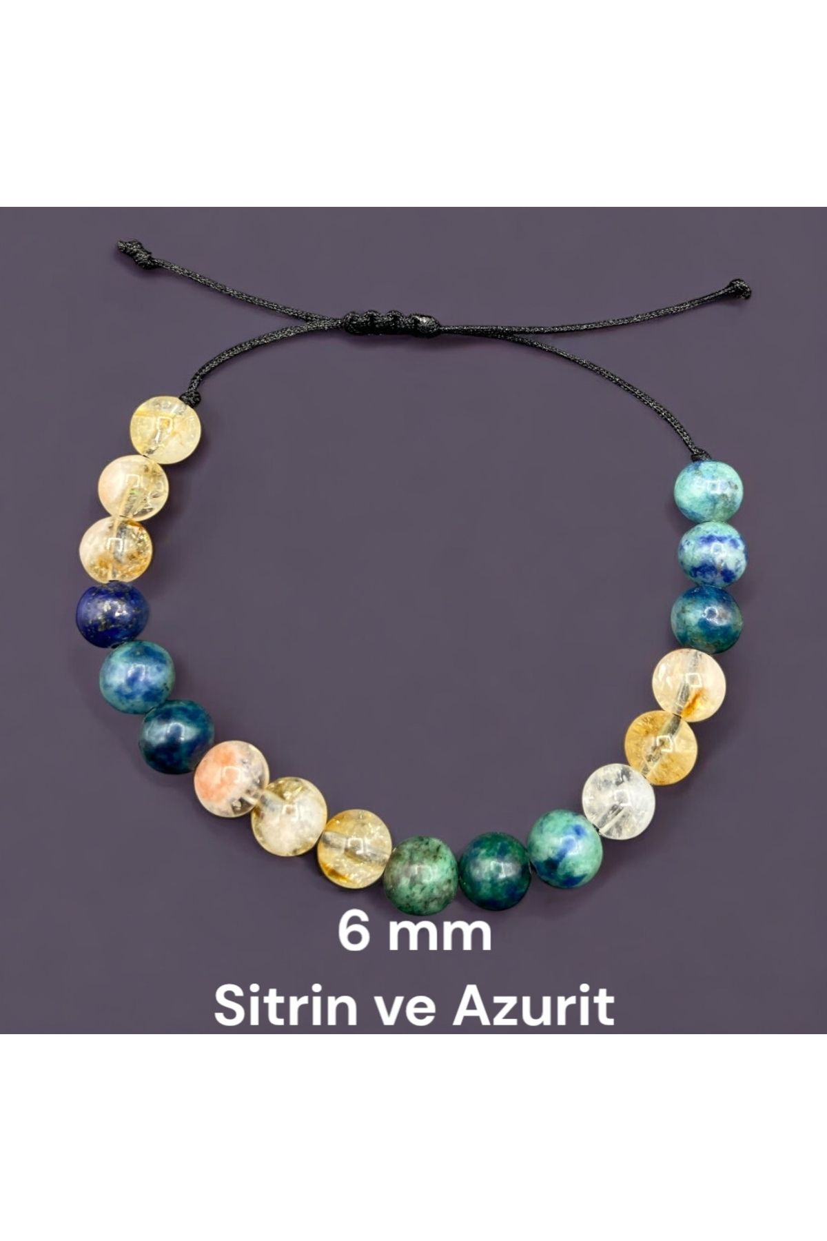 Kt 6 mm Sitrin ve Azurit Doğal Taş Bileklik