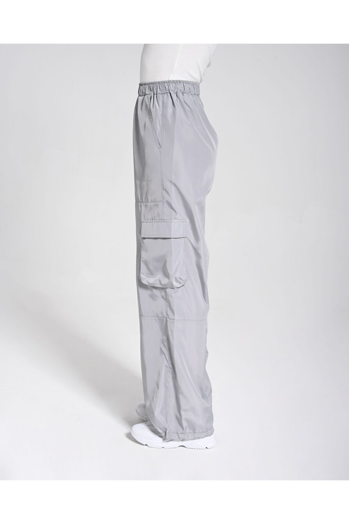 Monolou-Cargo Pants with Elastic Waist and Elastic Side Pockets Gray 4