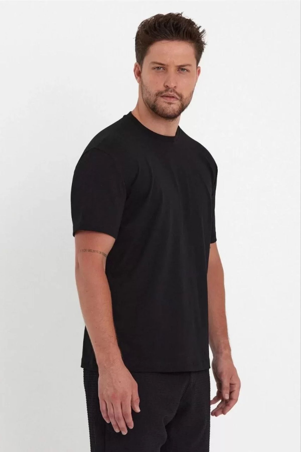 FantaziAtölyesi Erkek 24/1 Düz A Kalite Oversize T-shirt - Siyah