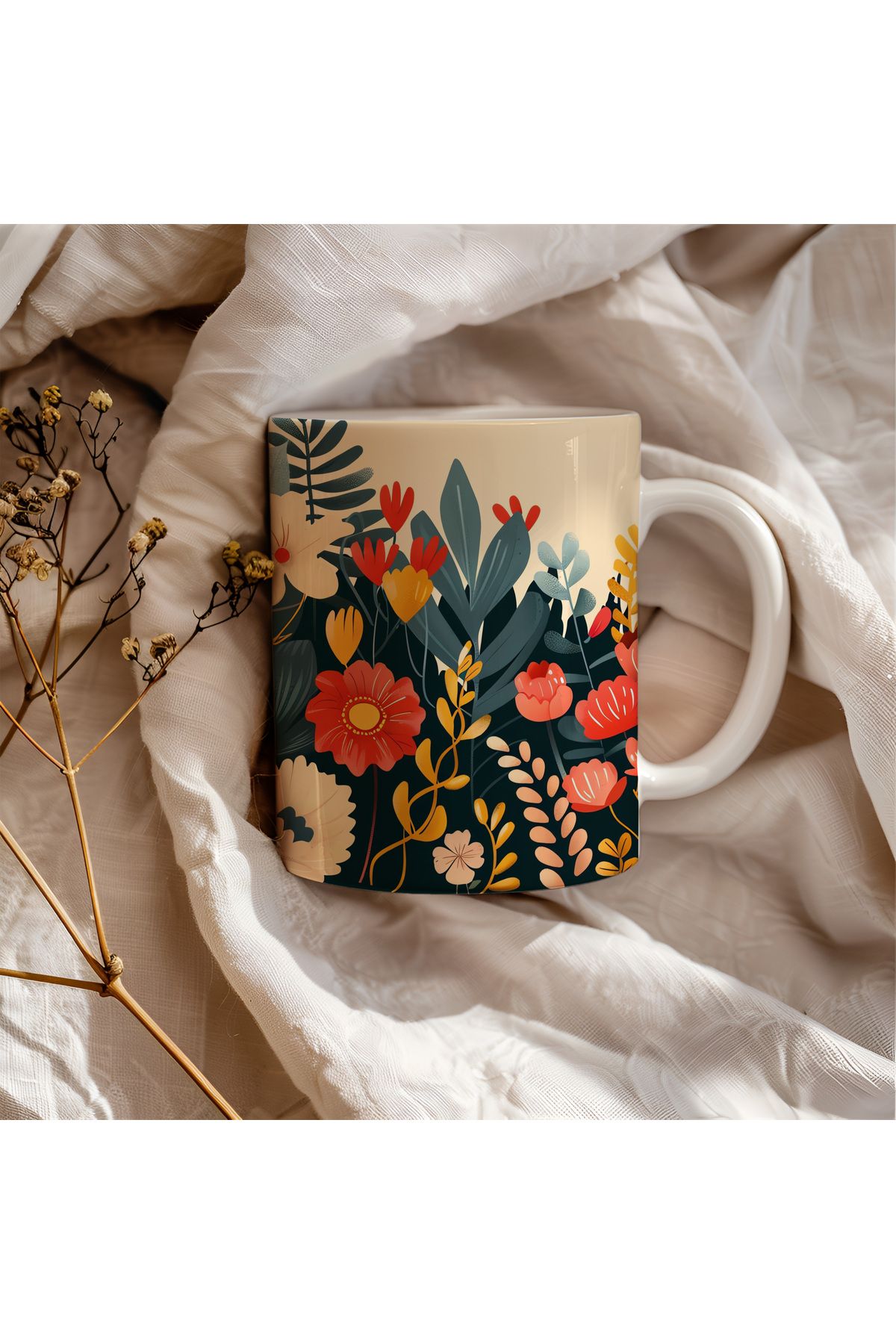 waspandhornet Floral Desenli Kupa