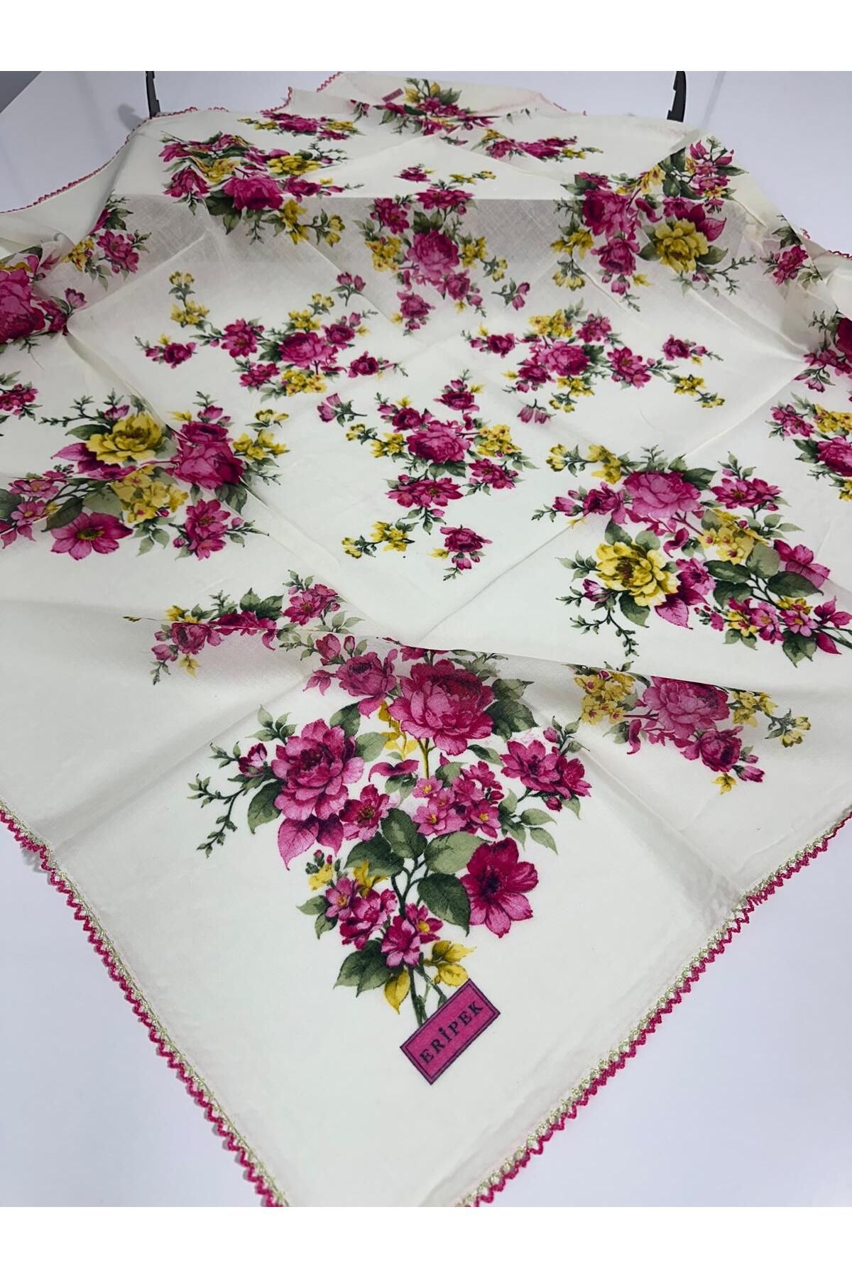 Eripek Oyalı Pamuk Tülbent- 05096 95 X 95 Krem - Pembe 4