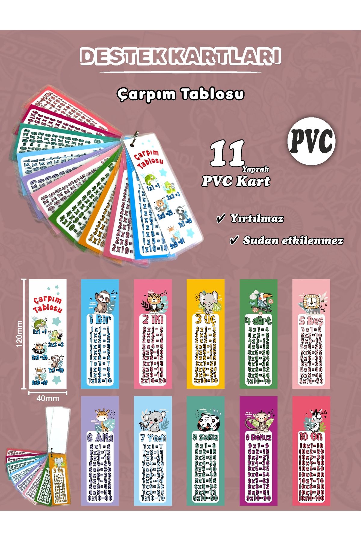 AGG Reklam Eğitici Çarpım Tablosu Anahtarlık 1 ile 10 arası 4x12cm 11 PVC kart (PVC Tam Kaplı)
