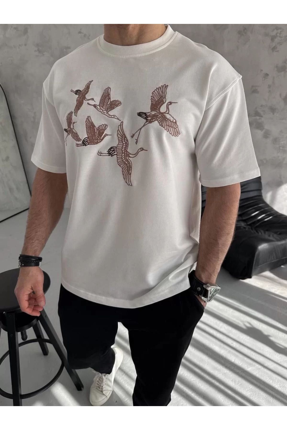 FantaziAtölyesi Unisex Nakış İşlemeli T-Shirt - Beyaz