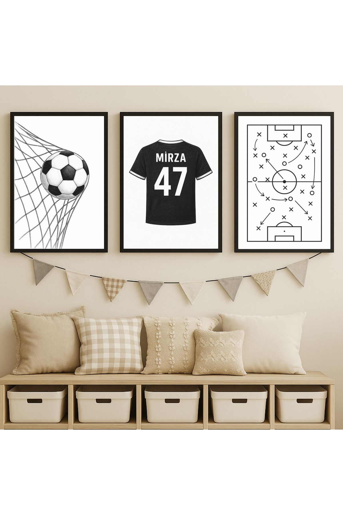 For Art Atölye Futbol Temalı Özel İsim Erkek Çocuk Odası Tablo Seti