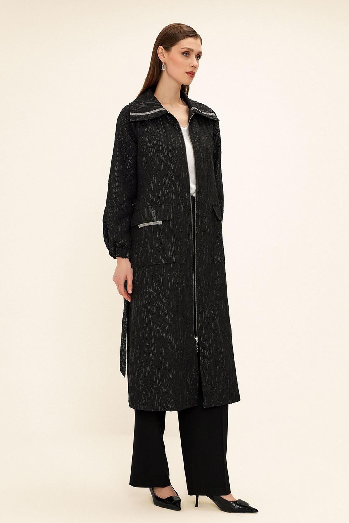 Olcay-Gefütterte Glitzer-Jacquard-Mütze mit Reißverschluss und Steinkettendetail SCHWARZ 6726 5