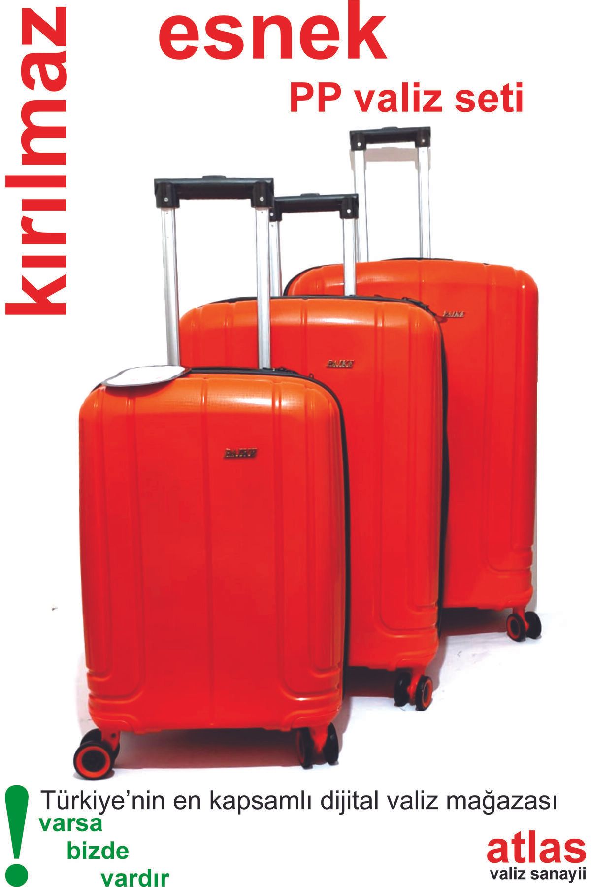 Captivex PAİKE--PP POLİKARBON--ESNEK SİLİKON--ÜSTÜN KALİTELİ--3 BOY VALİZ SETİ